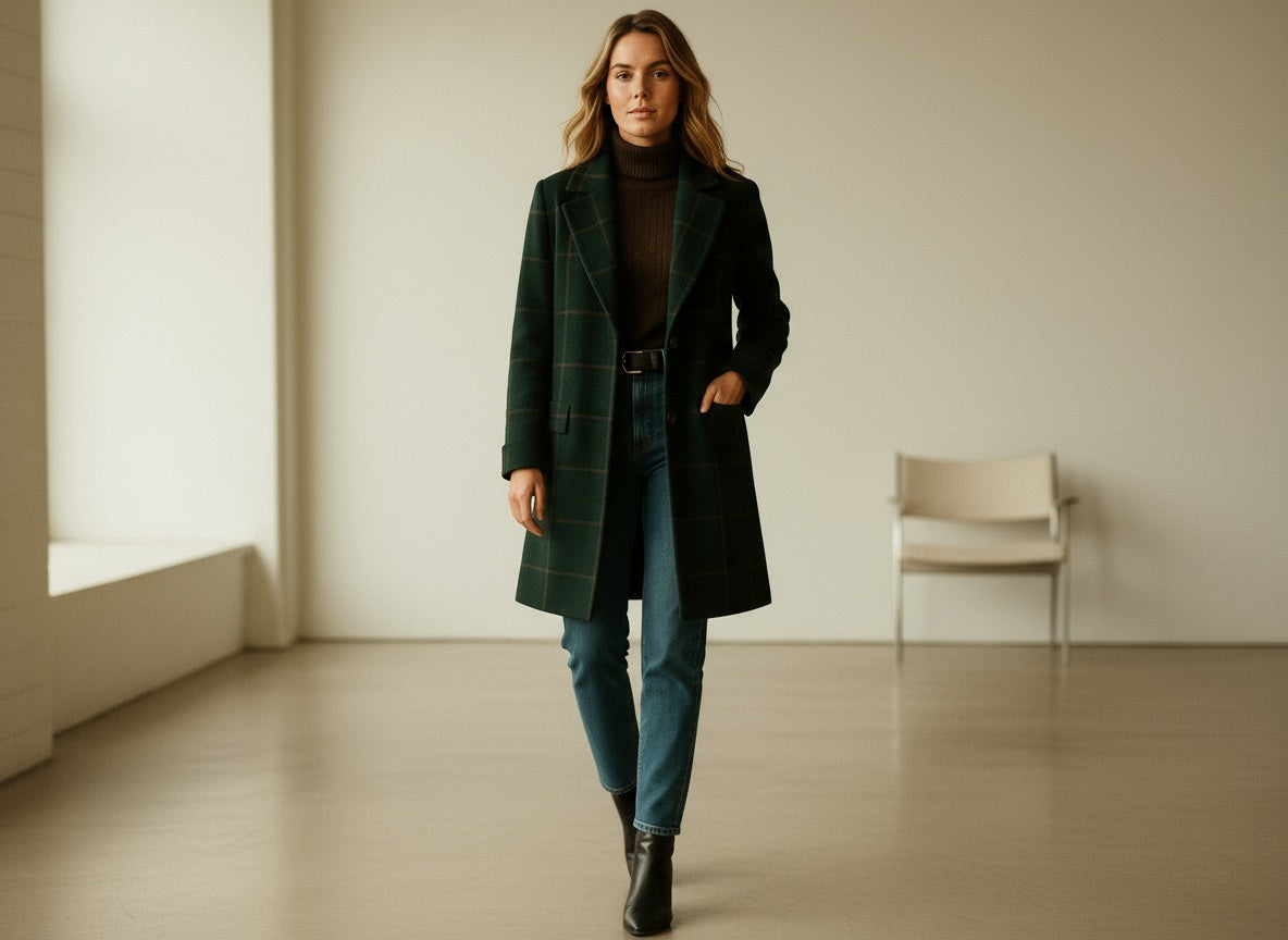 Elara– Klassieke Ruiten Wintermantel